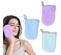 Paño Desmaquillante Facial,Paño Desmaquillante,Guantes para Limpieza Facial,Guante Desmaquillantes Reutilizable,Toallita Desmaquillante Reutilizable,Azul,Verde,Púrpura(3pcs)