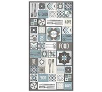 Panorama Alfombra Vinílica Cocina - Modelo Collage Palabras Baldosas Azul 40x80 cm - Varios tamaños - Decoración Hogar