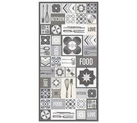 Panorama Alfombra Vinílica Cocina - Modelo Collage Palabras Baldosas Gris 300x200 cm - Varios tamaños - Decoración Hogar