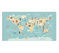 Panorama Alfombra Vinílica Mapamundi Animales 120x170 cm - Alfombra Infantil Vinilo - Alfombra Salón Antideslizante, Antihongos e Ignífuga - Alfombras Grandes - Alfombras PVC