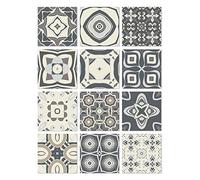 Panorama Azulejos Adhesivos Cocina Baño Pack de 24 Baldosas de 20x20cm Modelo Hidráulico Gris - Revestimiento de Paredes - Cenefas Adhesivas