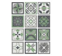 Panorama Azulejos Adhesivos Cocina Baño Pack de 48 Baldosas de 15x15cm Diseño Hidráulico Verde - Revestimiento de Paredes - Cenefas Adhesivas