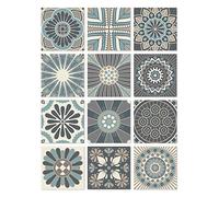 Panorama Azulejos Adhesivos Cocina Baño Pack de 48 Baldosas de de 15x15cm Hidráulico Azul - Revestimiento de Paredes - Cenefas Adhesivas