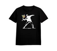 Panorama Camiseta de Manga Corta - Banksy Flower Thrower - Talla XL Color Negro - 100% Algodón - Regalos Originales Artísticos - Camisetas Modernas - Ropa Unisex Hombre y Mujer - Street Art Grafiti