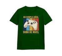 Panorama Camiseta de Manga Corta - No Cumplo Años Subo de Nivel - Talla L Color Verde - 100% Algodón - Regalos Originales Gaming - Camisetas Graciosas - Ropa Unisex Hombre y Mujer - Regalo Gamer