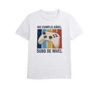 Panorama Camiseta de Manga Corta - No Cumplo Años Subo de Nivel - Talla XL Color Blanco - 100% Algodón - Regalos Originales Gaming - Camisetas Graciosas - Ropa Unisex Hombre y Mujer - Regalo Gamer