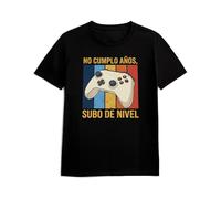 Panorama Camiseta de Manga Corta - No Cumplo Años Subo de Nivel - Talla XL Color Negro - 100% Algodón - Regalos Originales Gaming - Camisetas Graciosas - Ropa Unisex Hombre y Mujer - Regalo Gamer