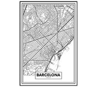Panorama Cuadro Enmarcado Mapa Ciudad Barcelona 35x50cm - Impreso en Papel Rígido - Incluye Marco - Decoración Salón - Póster Decorativos para Dormitorio y Salón