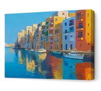 Panorama Cuadros Decoración Salón Modernos - Paisaje Pueblo 120x80 cm - Bastidor de Madera - Lienzos Decorativos para colgar en Pared - Regalos Originales para Dormitorios, Cocina, Habitación