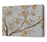 Panorama Cuadros Decoración Salón Modernos - Rama Dorada 100x70 cm - Bastidor de Madera - Lienzos Decorativos para colgar en Pared - Regalos Originales para Dormitorios, Cocina, Habitación