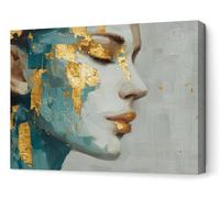 Panorama Cuadros Decoración Salón Modernos - Retrato Dorado 120x80 cm - Bastidor de Madera - Lienzos Decorativos para colgar en Pared - Regalos Originales para Dormitorios, Cocina, Habitación