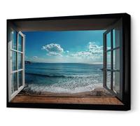 Panorama Cuadros Decoración Salón Modernos - Ventana Playa 60x40 cm - Bastidor de Madera - Lienzos Decorativos para colgar en Pared - Regalos Originales para Dormitorios, Cocina, Habitación