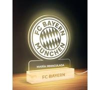 Panorama Fútbol Lampara de Mesa con Escudo Bayern Munich 15x22 cm - Lamparas de Mesita de Noche - Luz Nocturna Infantil con Luz Led USB - Regalo Comunión Personalizado