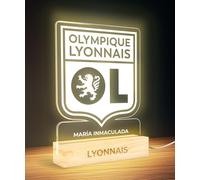 Panorama Fútbol Lampara de Mesa con Escudo Olympique de Lyon 15x22 cm - Lamparas de Mesita de Noche - Luz Nocturna Infantil con Luz Led USB - Regalo Comunión Personalizado