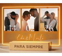 Panorama Lámpara Mesita Noche Personalizada de un Collage con Fecha - Regalos Originales para San Valentín o Cumpleaños - Cuadro Personalizado con Foto con Luces LED - Decoración Habitación