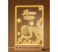 Panorama Lámpara Personalizada 15x22 cm - Modelo Rosario - Regalo Original de Comunión de Niña o Niño - Lámpara Mesita de Noche con Luz LED - Luz Nocturna Infantil