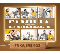 Panorama Lámpara Personalizada Familia 22x15 cm - Modelo Collage 2 - Regalos Personalizados con Collage Fotos - Metacrilato Transparente con Base Luz LED - Ideal para tu Pareja Hombre o Mujer