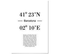 Panorama Lienzo Coordenadas Ciudad de Barcelona 50 x 70 cm - Bastidor Incluido - Cuadros Decorativos para Salón - Decoración Moderna