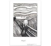 Panorama Lienzo Edvard Munch El Grito Blanco y Negro 50x70 cm - Bastidor Incluido - Cuadros Decorativos para Salón - Decoración Moderna