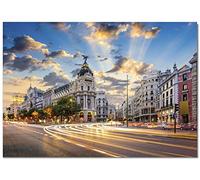 Panorama Lienzo Gran Vía Madrid 50 x 35 cm - Bastidor Incluido - Cuadros Decorativos para Salón - Decoración Moderna