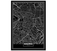 Panorama Lienzo Mapa Negro de Madrid 70x100 cm - Bastidor Incluido - Cuadros Decorativos para Salón - Decoración Moderna