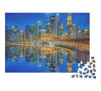 Panorama Nocturno Urbano Puzzle de 1000 Piezas Papel para Adultos Reflejo Urbano Puzzle para Toda la Familia 52x38cm/1000pcs