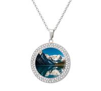 Panorama of The Lake Louise Mountains - Collar de diamantes para mujer, novia, mamá, cadena de cable de 20 pulgadas, collar con colgante redondo, conmemorativo, pareja, amistad, cumpleaños