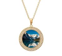 Panorama of The Lake Louise Mountains - Collar de diamantes para mujer, novia, mamá, cadena de cable de 20 pulgadas, collar con colgante redondo, conmemorativo, pareja, amistad, cumpleaños