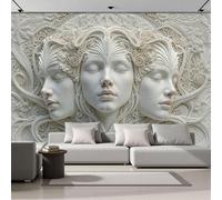 Panorámica De Pared Papel Pintado Art nouveau, Papel Tapiz Fotográfico Planta De La Belleza con los ojos cerrados, Blanco Murales Para Sala De Estar Dormitorio Decoración 300x210cm