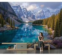 Panorámica De Pared Papel Pintado Bosques Pinos Lakes Peaks, Papel Tapiz Fotográfico Paisaje Natural, Azul Murales Para Sala De Estar Dormitorio Decoración 250 × 175 Cm