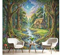 Panorámica De Pared Papel Pintado Cabaña Arroyo Ciervo, Papel Tapiz Fotográfico El Libro Selva, Verde Esmeralda Murales Para Sala De Estar Dormitorio Decoración 300 × 210 Cm