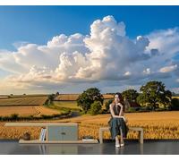 Panorámica De Pared Papel Pintado Campos Trigo Granjas Árboles, Papel Tapiz Fotográfico Paisaje Rural Campos Trigo, Verde Oscuro Murales Para Sala De Estar Dormitorio Decoración 200 × 140 Cm