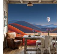 Panorámica De Pared Papel Pintado Desierto Colinas Luna Llena, Papel Tapiz Fotográfico Minimalismo, Rojo Murales Para Sala De Estar Dormitorio Decoración 300x210cm
