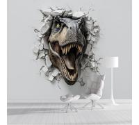 Panorámica De Pared Papel Pintado Dinosaurio 3D Atravesando Paredes, Papel Tapiz Fotográfico Estilo Rompemuros Del Tiranosaurio Rex, Gris Murales Para Dormitorio Infantil Decoración 200x140cm