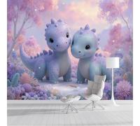 Panorámica De Pared Papel Pintado Dinosaurios Del Bosque, Papel Tapiz Fotográfico Animales De Acuarela, Rosa Murales Para Dormitorio Infantil Decoración 300x210cm
