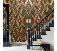 Panorámica De Pared Papel Pintado Diseño Rombo Geométrico, Papel Tapiz Fotográfico Mosaico Madera, Marrón Verdoso Murales Para Sala De Estar Dormitorio Decoración 350 × 256 Cm
