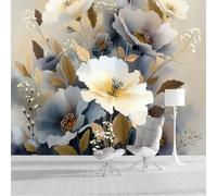 Panorámica De Pared Papel Pintado Estampados Florales Y De Hojas, Papel Tapiz Fotográfico Arte Floral Abstracto, Gris Murales Para Sala De Estar Dormitorio Decoración 250 × 175 cm