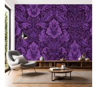 Panorámica De Pared Papel Pintado Flores Brocado Púrpura, Papel Tapiz Fotográfico Damasco Vintage Floral, Morado Oscuro Murales Para Sala De Estar Dormitorio Decoración 200 × 140 Cm