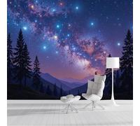 Panorámica De Pared Papel Pintado Galaxia Cielo Estrellado Bosque, Papel Tapiz Fotográfico Universo De Ensueño Cielo Nocturno, Púrpura Murales Para Sala De Estar Dormitorio Decoración 250x175cm