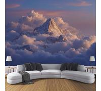 Panorámica De Pared Papel Pintado Las Nubes Oscurecen Los Picos De Las Montañas, Papel Tapiz Fotográfico Magnífico Paisaje Natural, Rosa Pálido Murales Para Sala De Estar Dormitorio Decor 250x175cm