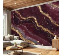 Panorámica De Pared Papel Pintado Líneas Oro Lujo, Papel Tapiz Fotográfico Textura Mármol Color Oro Burdeos, Rojo Oscuro Murales Para Sala De Estar Dormitorio Decoración 400 × 280 Cm