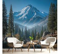 Panorámica De Pared Papel Pintado Montañas Nevadas Bosques Coníferas, Papel Tapiz Fotográfico Paisaje De Pradera Alpina, Azul Y Blanco Murales Para Sala De Estar Dormitorio Decoración 250 × 175 Cm