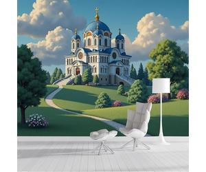 Panorámica De Pared Papel Pintado Palacio Ruso Prado, Papel Tapiz Fotográfico Realismo Clásico, Verde Murales Para Sala De Estar Dormitorio Decoración 300x210cm