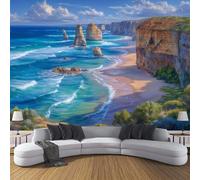 Panorámica De Pared Papel Pintado Playa Al Borde Del Acantilado, Papel Tapiz Fotográfico Paisaje Natural Tranquilo, Azul Murales Para Sala De Estar Dormitorio Decoración 300x210cm