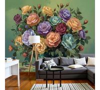 Panorámica De Pared Papel Pintado Rosas En Jarrón, Papel Tapiz Fotográfico Estilo De Pintura Al Óleo Realista, Amarillo Murales Para Sala De Estar Dormitorio Decoración 150 × 105 Cm