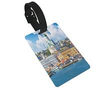 Panorámica escénica de verano de la plaza del mercado en el muelle de la ciudad vieja en Helsinki Finlandia 2 etiquetas de PVC para equipaje Cubierta de privacidad Etiquetas de silicona para equipaj