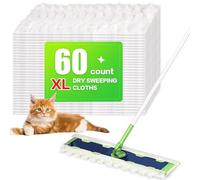 Paños de barrido en seco resistentes XL para trapeador Swiffer, almohadillas de microfibra para limpiar el polvo de suelos de madera dura y el pelo de mascotas, desechables (60)