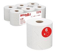 Paños de papel para mantenimiento y limpieza WypAll L20 7278 Rollos con dispensación central de 2 capas 6 rollos x 400 paños de papel blancos 2400 en total