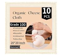 Paños de queso, 10 paños de queso precortados de grado 100 de 20 x 20 pulgadas para colar, algodón sin blanquear, estopilla de muselina reutilizable para colar, hacer yogur, jugo, cocinar pavo
