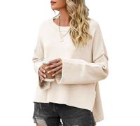 PANOZON Jersey Punto Mujer Invierno Suéteres Otoño 2024 Oversized Jumper con Cuello Redondo Mangas Acampanadas Tops Costura Suéter(Blanco,M)